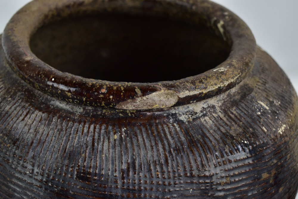 A large Chinese Song dynasty vessel with upper bands of simple incised decoration, height 34cm, - Image 2 of 5