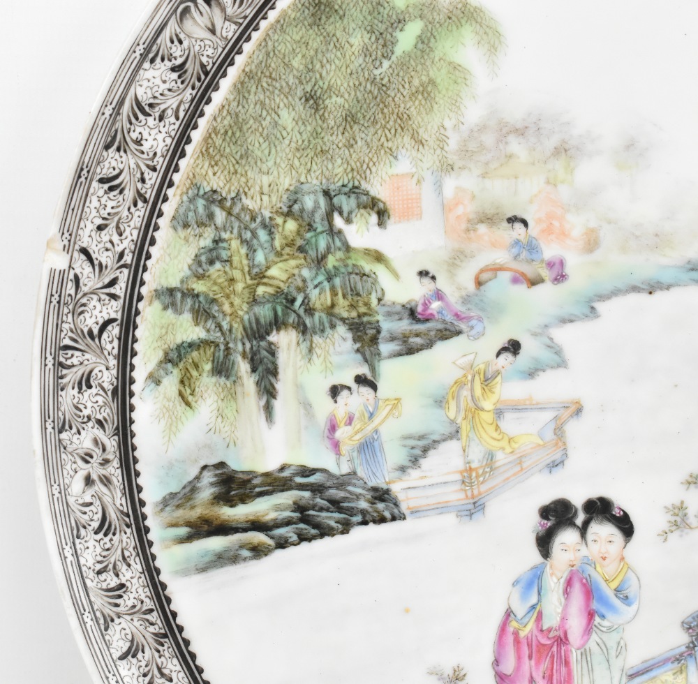 Two Chinese porcelain Republic period circular plates, each painted in enamels with figures in - Image 7 of 21