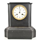 LEE & SON OF PARIS; a Victorian slate mantel clock, the circular enameled dial with Roman