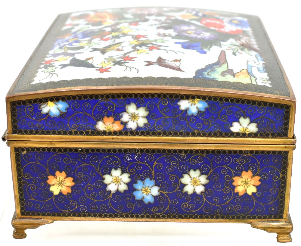 A Japanese cloisonné enamelled jewellery box, the lid decorated with birds amongst blossoming - Image 5 of 10