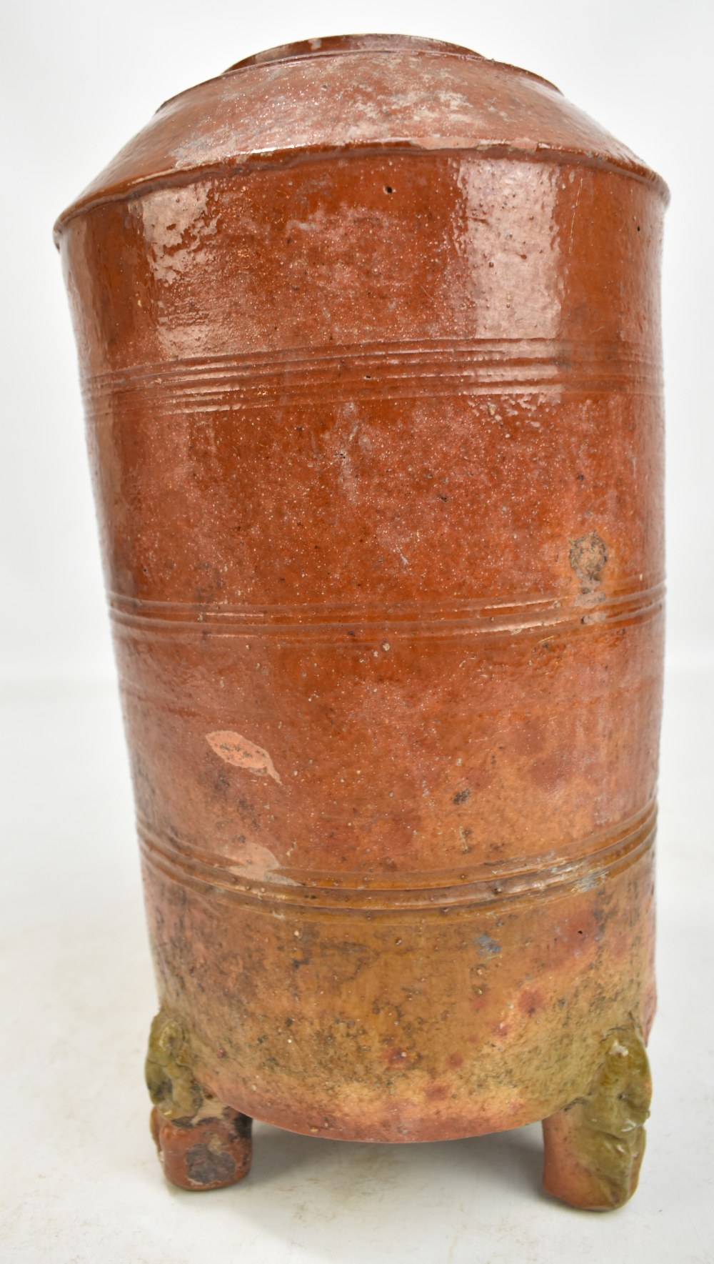 A Chinese Tang dynasty terracotta glazed earthenware urn/jar with incised bands to body on three - Image 6 of 12