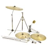 A crash cymbal, diameter 41cm, a high hat cymbal and further assorted components and accessories