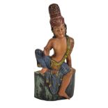 A large 20th century polychrome painted Buddhist wooden figure of Bodhisattva Maitreya in seated