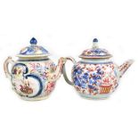 Two 18th century Chinese porcelain teapots, the first example painted with figures in boats set