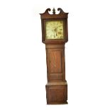 An early 19th century oak cased longcase clock, the painted dial with Roman numerals and