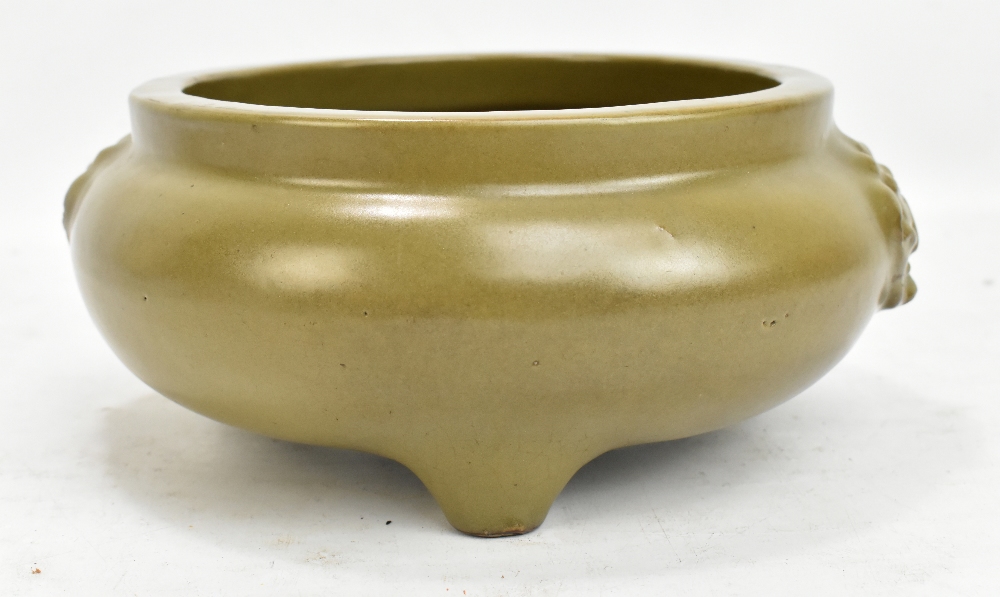 A good 18th century Chinese tea dust glazed censer of squat circular form with twin moulded masks, - Image 4 of 17