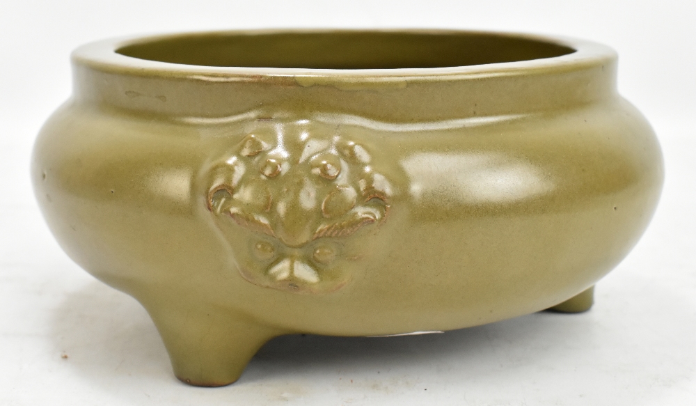 A good 18th century Chinese tea dust glazed censer of squat circular form with twin moulded masks, - Image 3 of 17