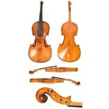 A full size violin, probably English, with two-piece back, length 36.5cm, handwritten label to the