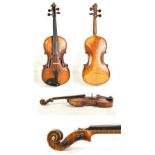 A full size German violin with two-piece back, length 35.7cm, bearing spurious Caspar di Salo label,