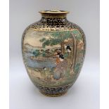 KINKOZAN; a good Japanese Meiji period Satsuma vase of globular form, the twin panels decorated with