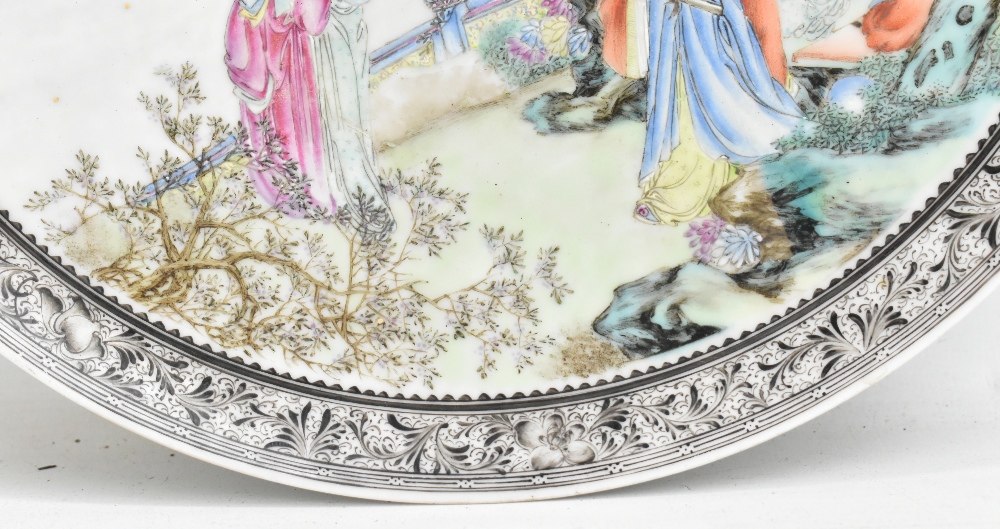 Two Chinese porcelain Republic period circular plates, each painted in enamels with figures in - Image 6 of 21