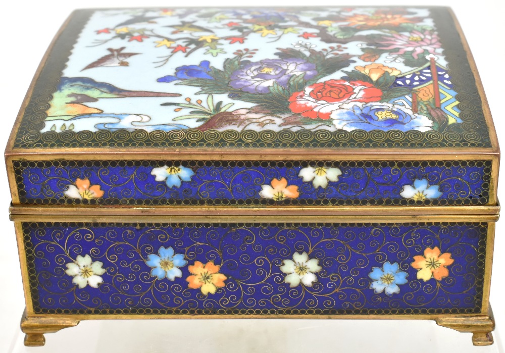 A Japanese cloisonné enamelled jewellery box, the lid decorated with birds amongst blossoming - Image 2 of 10