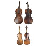 A full size German violin with two-piece back, length 36cm, branded Hopf below the button, also a