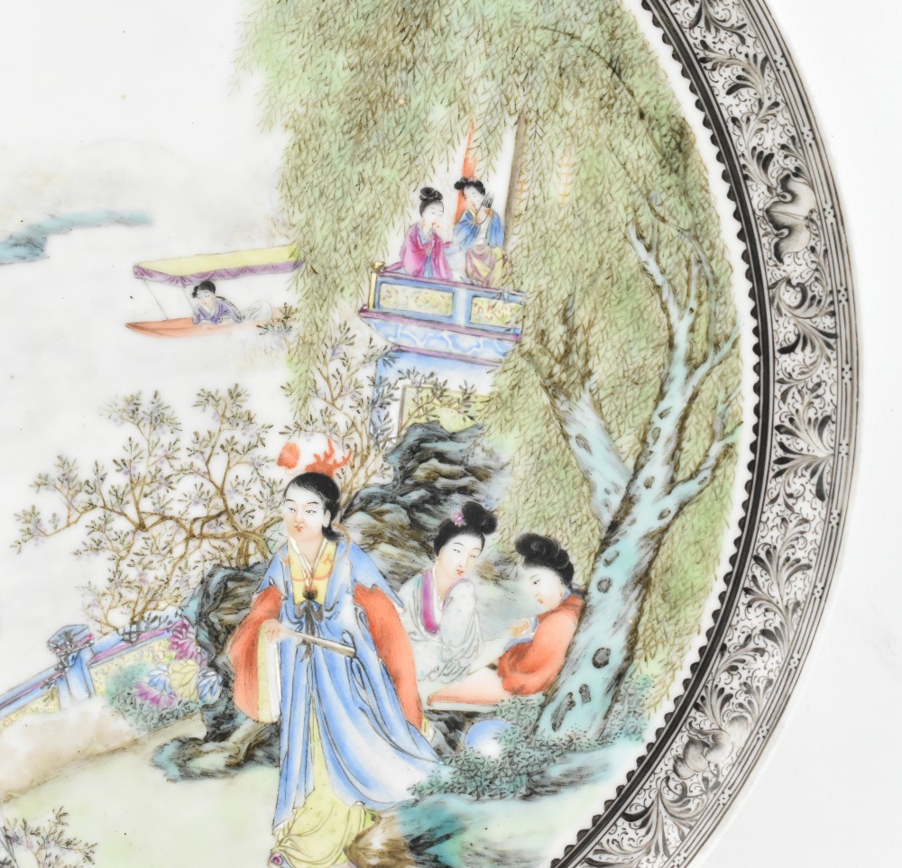 Two Chinese porcelain Republic period circular plates, each painted in enamels with figures in - Image 9 of 21