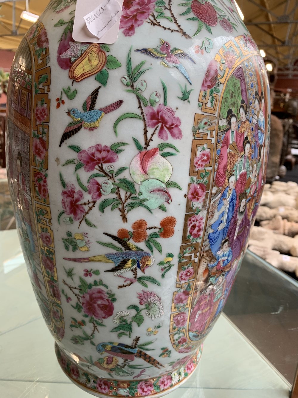 A mid-19th century Chinese Canton Famille Rose porcelain twin handled vase, painted with figures - Image 30 of 35