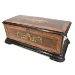 A 19th century rosewood, simulated rosewood and inlaid musical box with associated movement