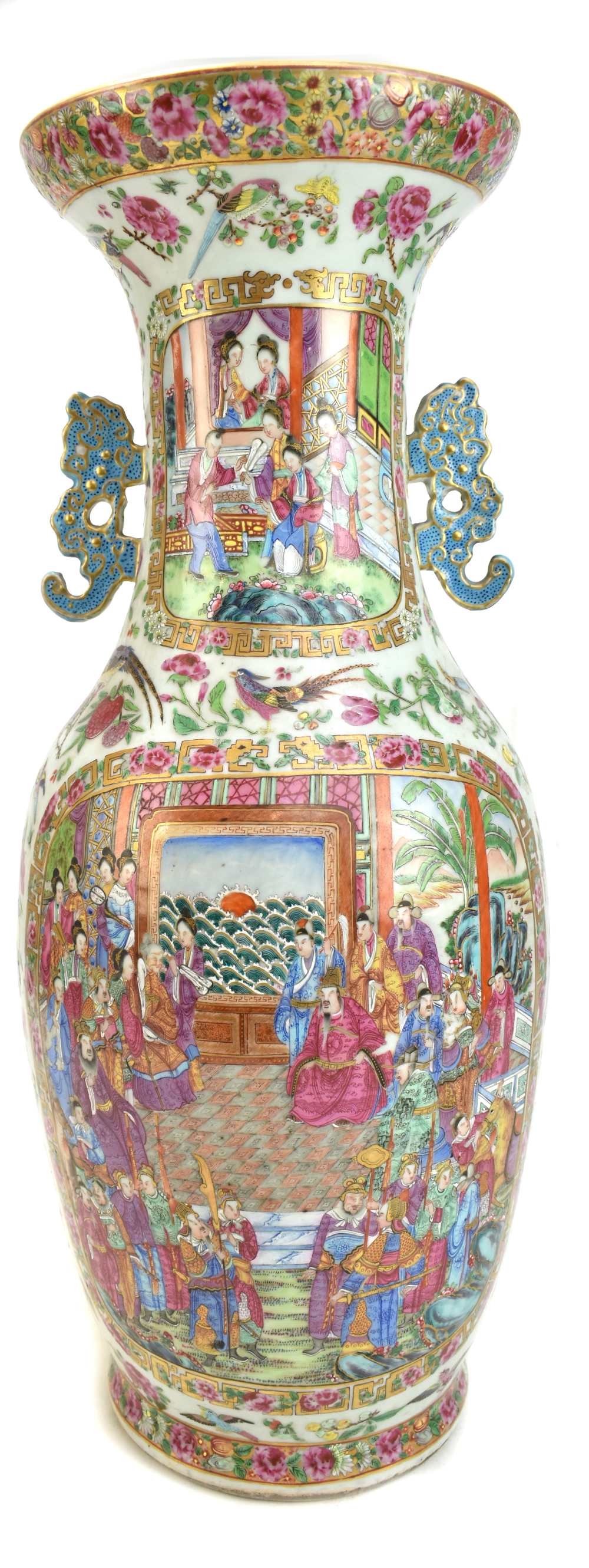 A mid-19th century Chinese Canton Famille Rose porcelain twin handled vase, painted with figures - Image 3 of 35