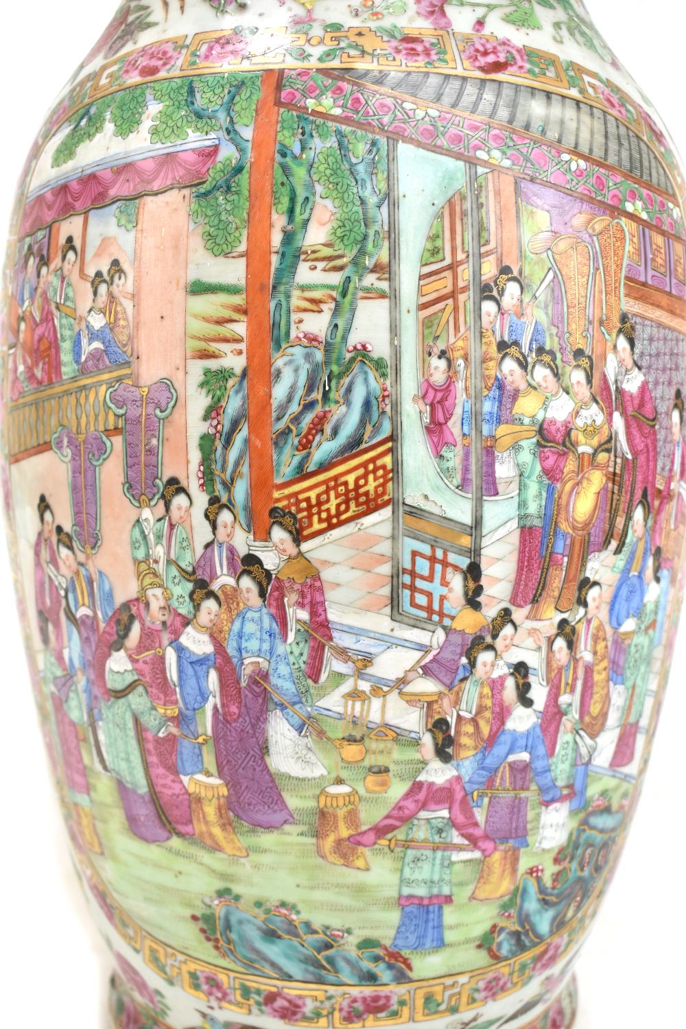 A mid-19th century Chinese Canton Famille Rose porcelain twin handled vase, painted with figures - Image 8 of 35