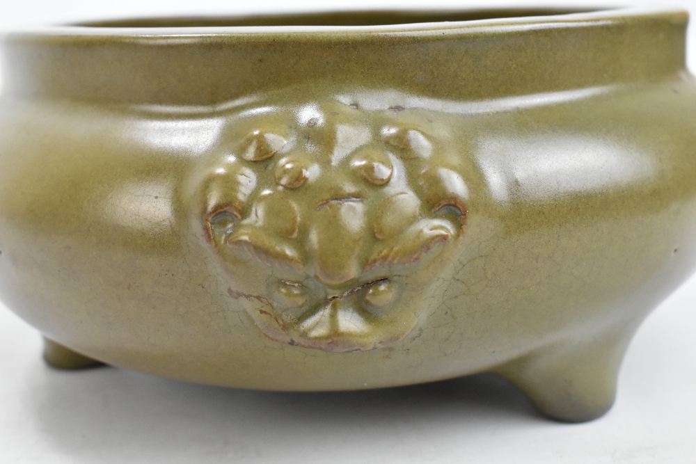 A good 18th century Chinese tea dust glazed censer of squat circular form with twin moulded masks, - Image 15 of 17