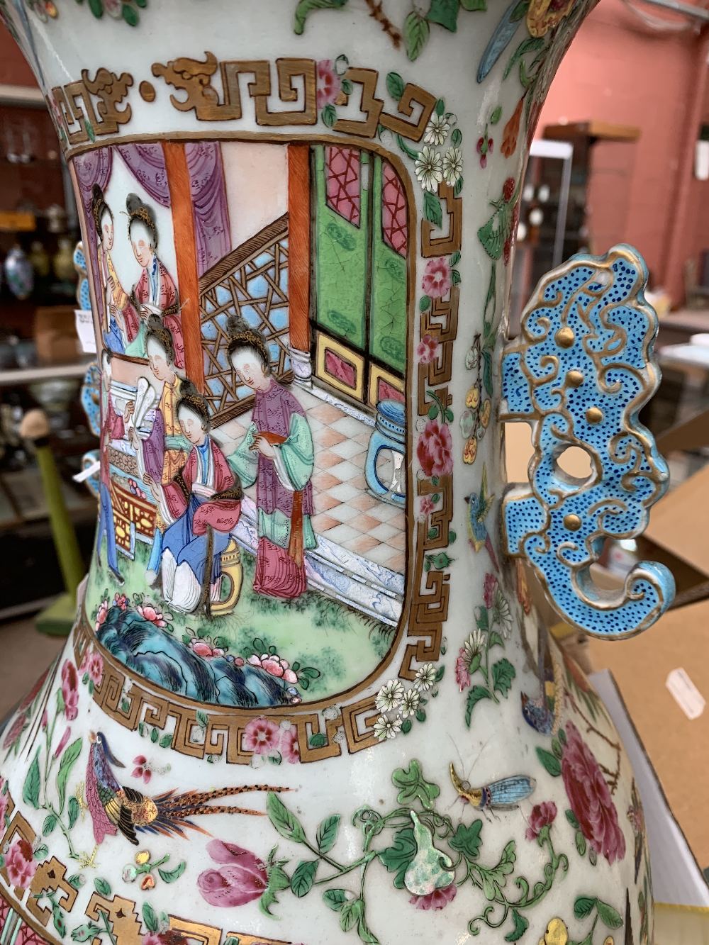A mid-19th century Chinese Canton Famille Rose porcelain twin handled vase, painted with figures - Image 19 of 35