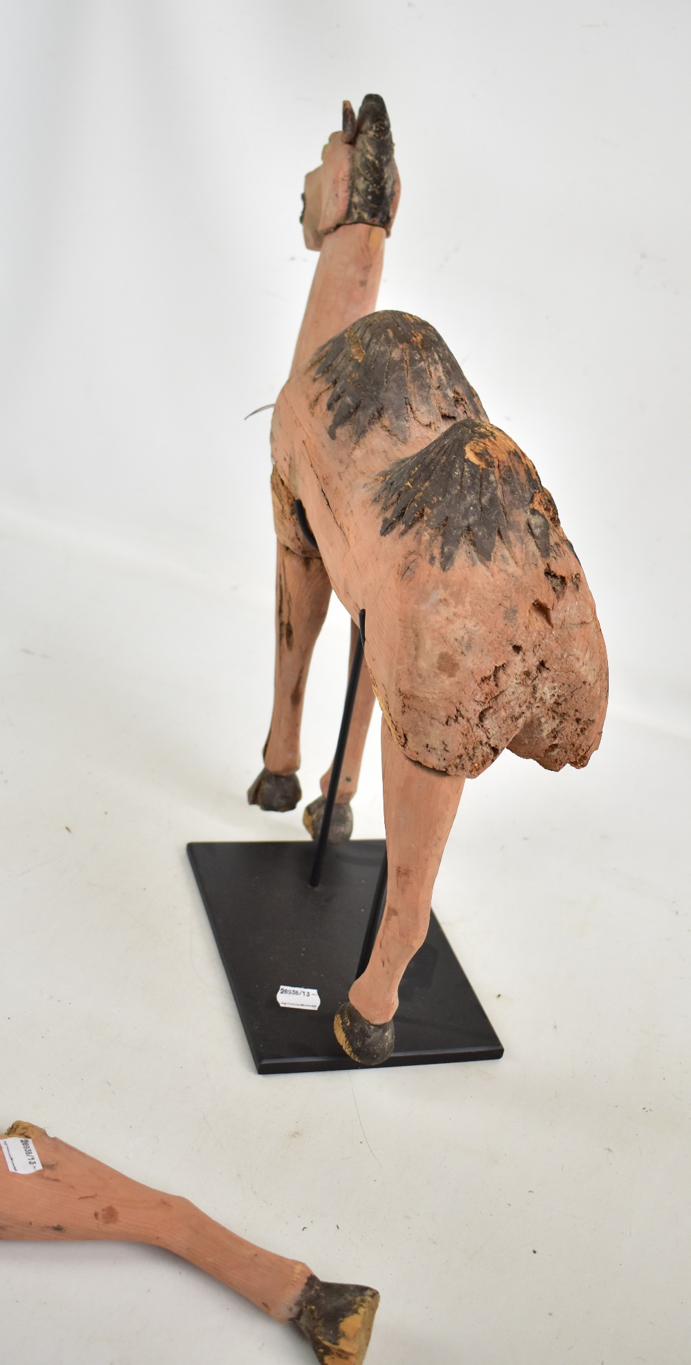 A Chinese carved wooden figure of a camel, northern Wei-Sui, some parts 300-500 AD with some more - Image 5 of 5