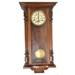 GUSTAV BECKER; a late 19th/early 20th century mahogany cased Vienna style wall clock, the circular