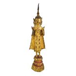 A 17th century Burmese gilded figure of Buddha with applied gilt finish to the metal body, loaded,