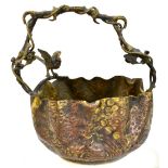 A late 19th/early 20th century Japanese period bronzed and gilt heightened metal basket, the