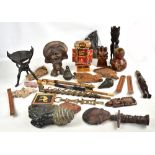 A quantity of African tribal items including a Kota figure, stylised horse carvings, etc.