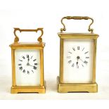 A 19th century French brass cased carriage clock, of typical form, the white enamel dial set with