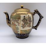 KINKOZAN; a good Japanese Meiji period Satsuma kyusu (teapot) with panels decorated with figures,