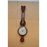 F DONEGON OF STAFFORD; a Regency inlaid mahogany banjo barometer, with silvered dial, height 97cm (