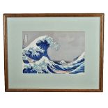 AFTER HOKUSAI; a Japanese woodblock print, 'The Wave', 24.5 x 35.5cm, framed and glazed.Additional