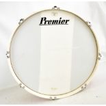 PREMIER; a large red and white drum, with label inscribed 'Restored by D.A. Presley of Alverston',