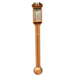 COMITTI; a reproduction inlaid mahogany stick barometer, with silvered dial, height 97cm, width