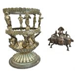 A late 19th/early 20th century Indian cast metal brazier/burner with supports modelled as Hindu