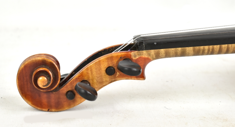 A full size German Wallis's student's violin, patent no.5781, with two-piece back, length 35.6cm, - Image 4 of 10