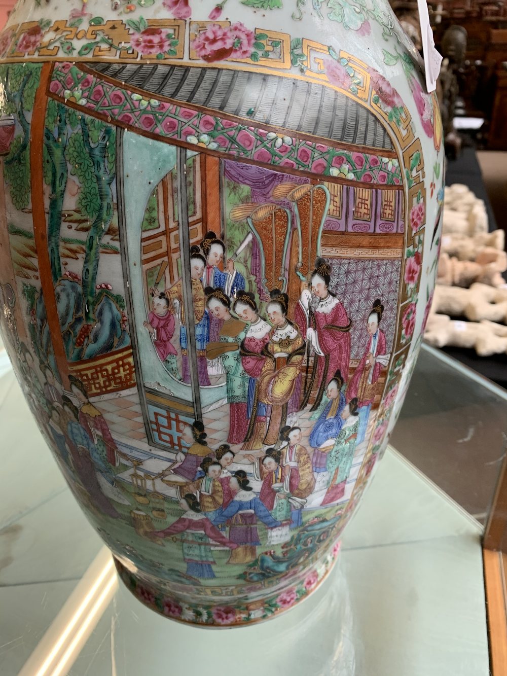 A mid-19th century Chinese Canton Famille Rose porcelain twin handled vase, painted with figures - Image 32 of 35