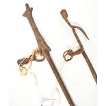 A Dogon ritual wrought iron staff, bearing paper label inscribed 'Ex Jacobs-Amsterdam', length