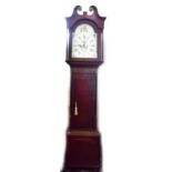An early 19th century oak and mahogany crossbanded longcase clock, the repainted arch dial inscribed
