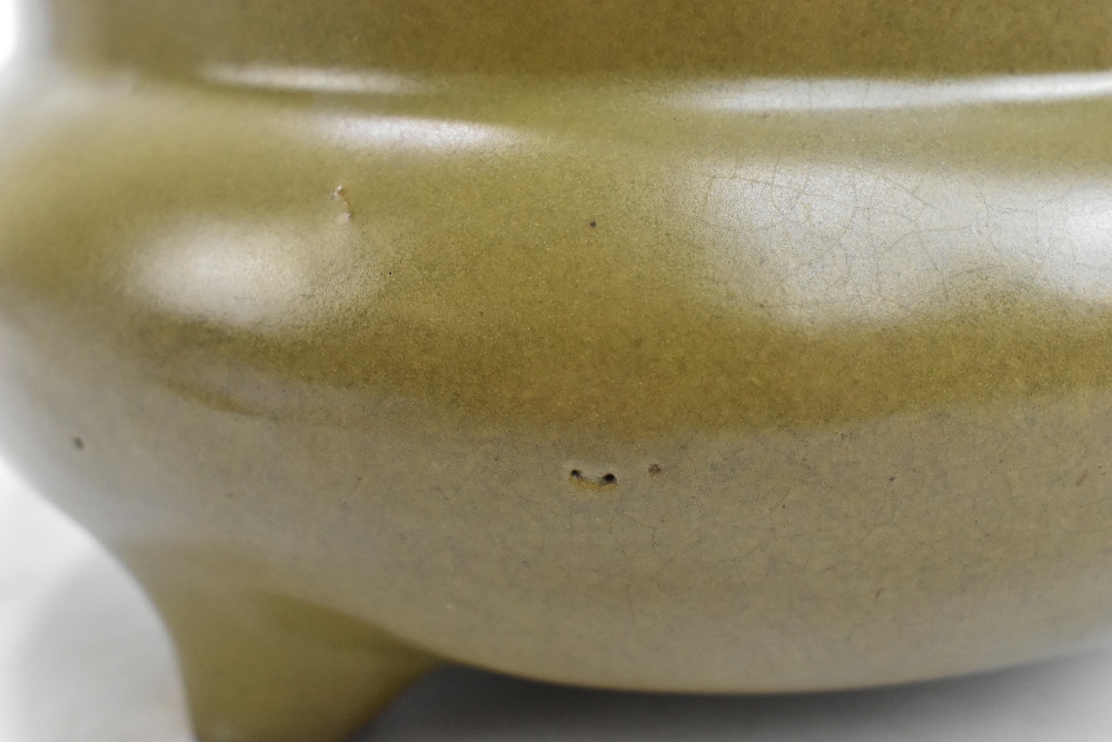 A good 18th century Chinese tea dust glazed censer of squat circular form with twin moulded masks, - Image 10 of 17