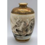 A good Japanese Meiji period Satsuma vase with millefiori shoulder above a continuous mountainous
