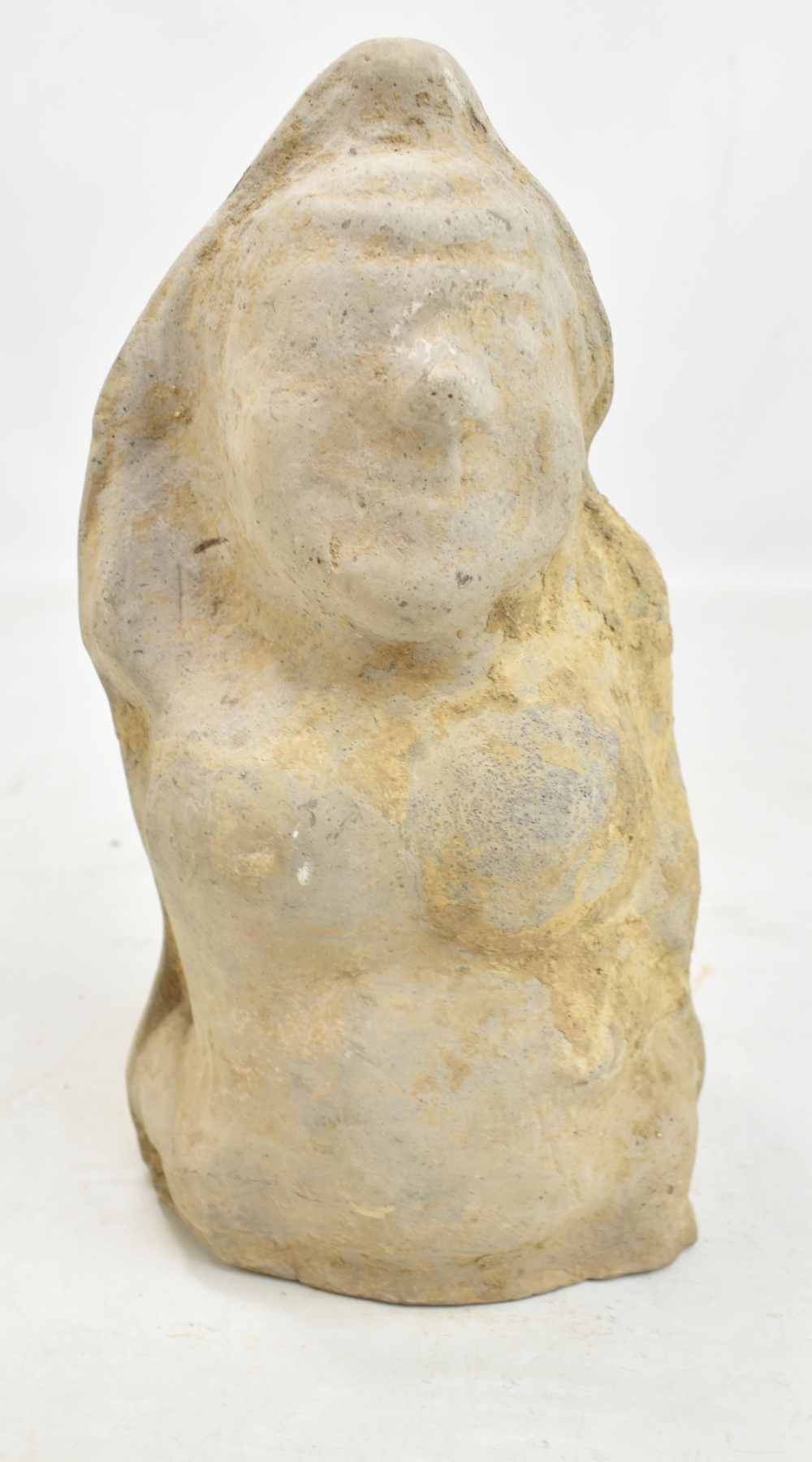 A Chinese Han dynasty stoneware figure, upper torso and head only, features indistinct, height - Image 9 of 14