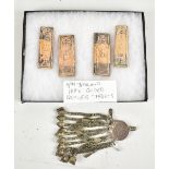 Four North Thailand 18th century gilded prayer tablets, each approx 7 x 2.5cm, and a Burmese