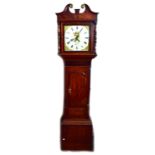 An early 19th century oak and mahogany crossbanded longcase clock with repainted 11.5" square dial