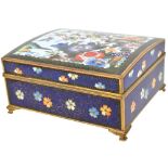 A Japanese cloisonné enamelled jewellery box, the lid decorated with birds amongst blossoming