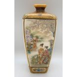 A Japanese Meiji period Satsuma square section vase with floral painted shoulders and four