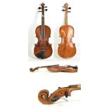 A half size Maidstone violin for restoration, length of back, 33.5cm, in modern case