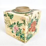 A Japanese Meiji period Satsuma square section natsume decorated with chrysanthemum and birds