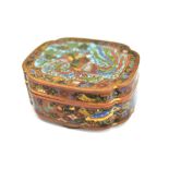 A Japanese cloisonné lidded trinket box of shaped outline, decorated with a mythical bird inside